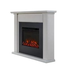 Tejon Infrared Electric Fireplace Mantel Package In Bone White -electric fireplace Store Real Flame Tejon Slim 8130E BNW Angled Silo