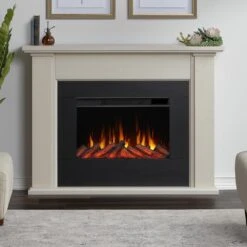 Tejon Infrared Electric Fireplace Mantel Package In Bone White