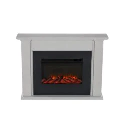 Tejon Infrared Electric Fireplace Mantel Package In Bone White -electric fireplace Store Real Flame Tejon Slim 8130E BNW Straight Silo