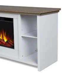 Tramore Slim 62-in Electric Fireplace TV Stand In White -electric fireplace Store Real Flame Tramore Slim White 13055E WHT Detail 1
