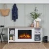 Tramore Slim 62-in Electric Fireplace TV Stand In White -electric fireplace Store Real Flame Tramore Slim White 13055E WHT Lifestyle 1