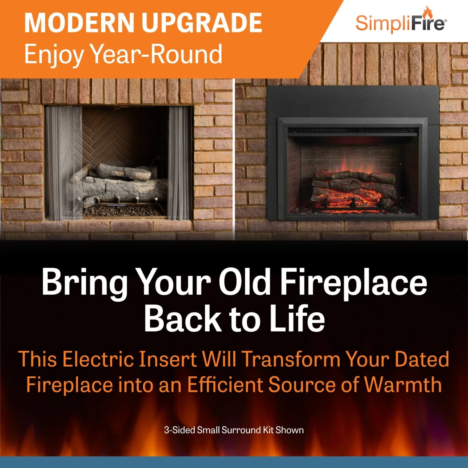 SimpliFire 32-In Built-In Electric Fireplace Insert With Small Surround Trim 4 SimpliFire 32-In Built-In Electric Fireplace Insert With Small Surround Trim - Image 4