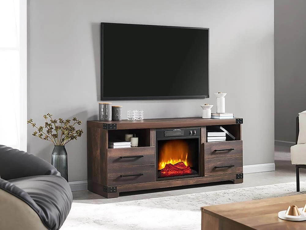 Perry Electric Fireplace TV Stand In Rustic Brown 3 Perry Electric Fireplace TV Stand In Rustic Brown - Image 3
