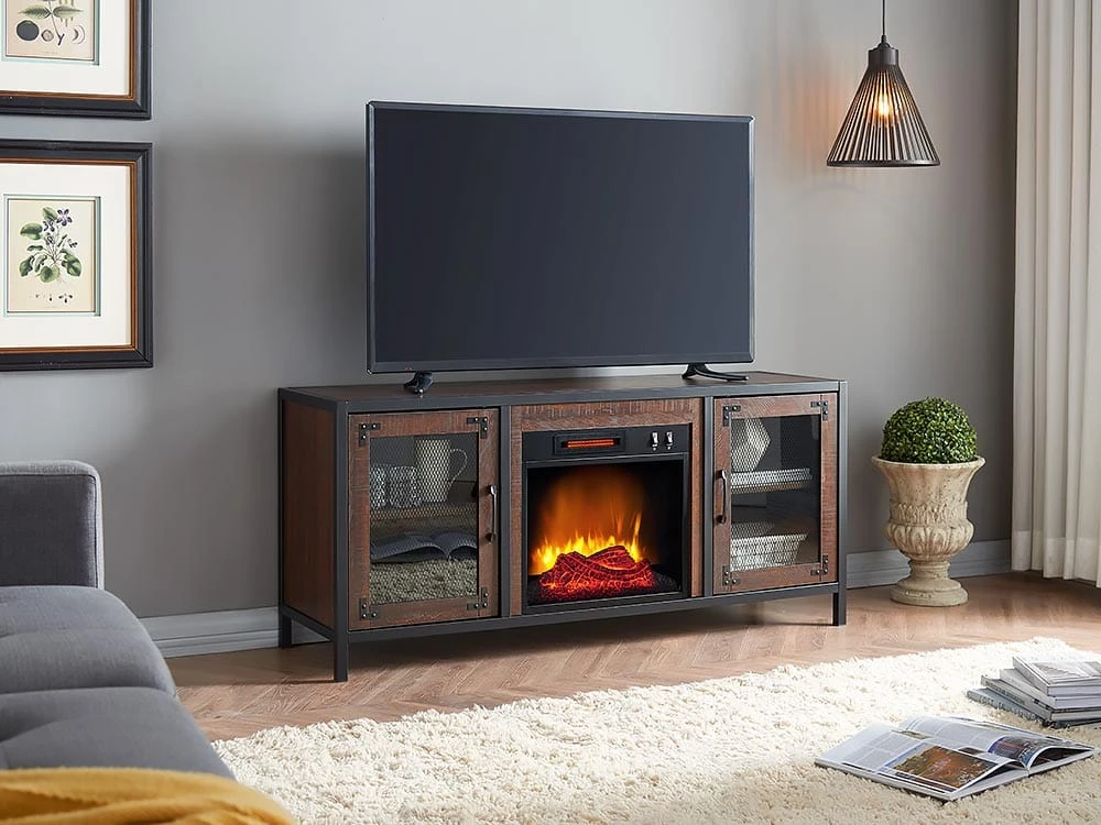 Matthew Electric Fireplace Media Console In Brown 3 Matthew Electric Fireplace Media Console In Brown - Image 3