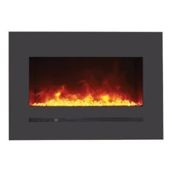 Sierra Flame 32-In Wall Mount Electric Fireplace -electric fireplace Store Sierra Flame WM FML 26 3223 STL Black Crystal Embers Yellow Flame Silo