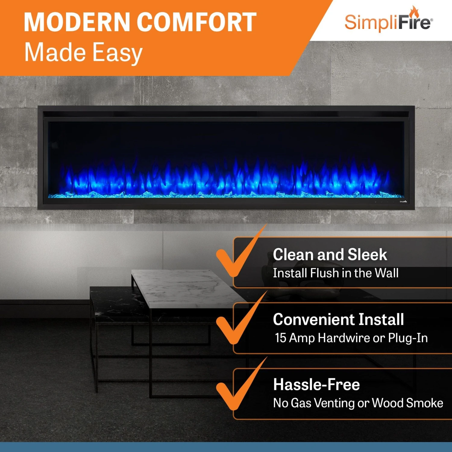 SimpliFire 72-in Allusion Platinum Wall Mount Electric Fireplace 4 SimpliFire 72-in Allusion Platinum Wall Mount Electric Fireplace - Image 4