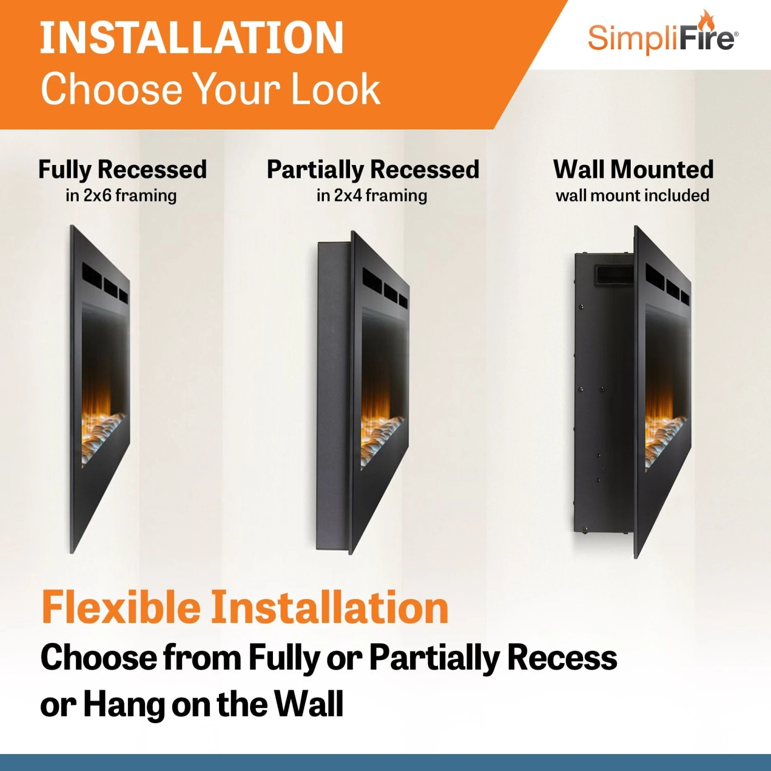 SimpliFire 60-in Allusion Wall Mount Electric Fireplace 7 SimpliFire 60-in Allusion Wall Mount Electric Fireplace - Image 7