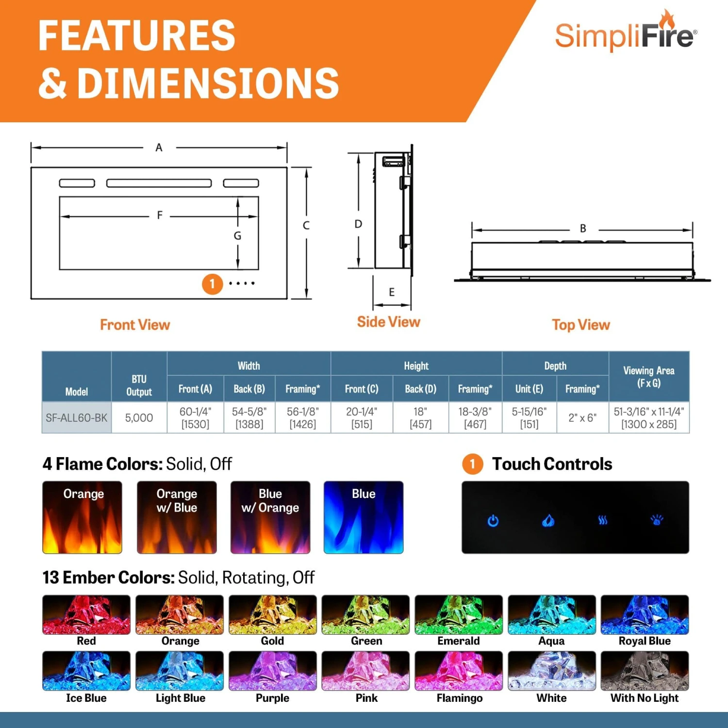 SimpliFire 60-in Allusion Wall Mount Electric Fireplace 8 SimpliFire 60-in Allusion Wall Mount Electric Fireplace - Image 8