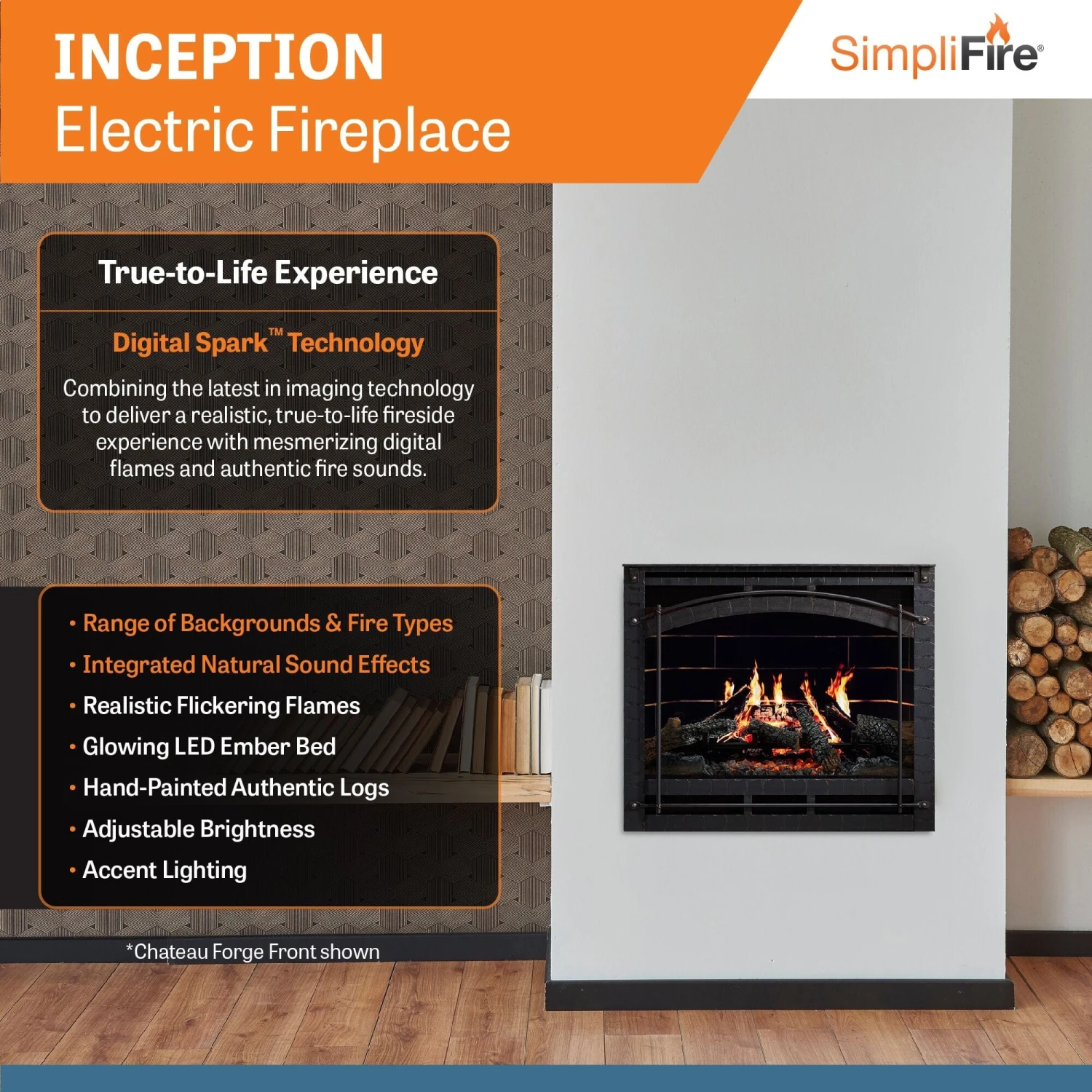 SimpliFire Inception 36-in Electric Fireplace With Chateau Forge Decorative Front 4 SimpliFire Inception 36-in Electric Fireplace With Chateau Forge Decorative Front - Image 4