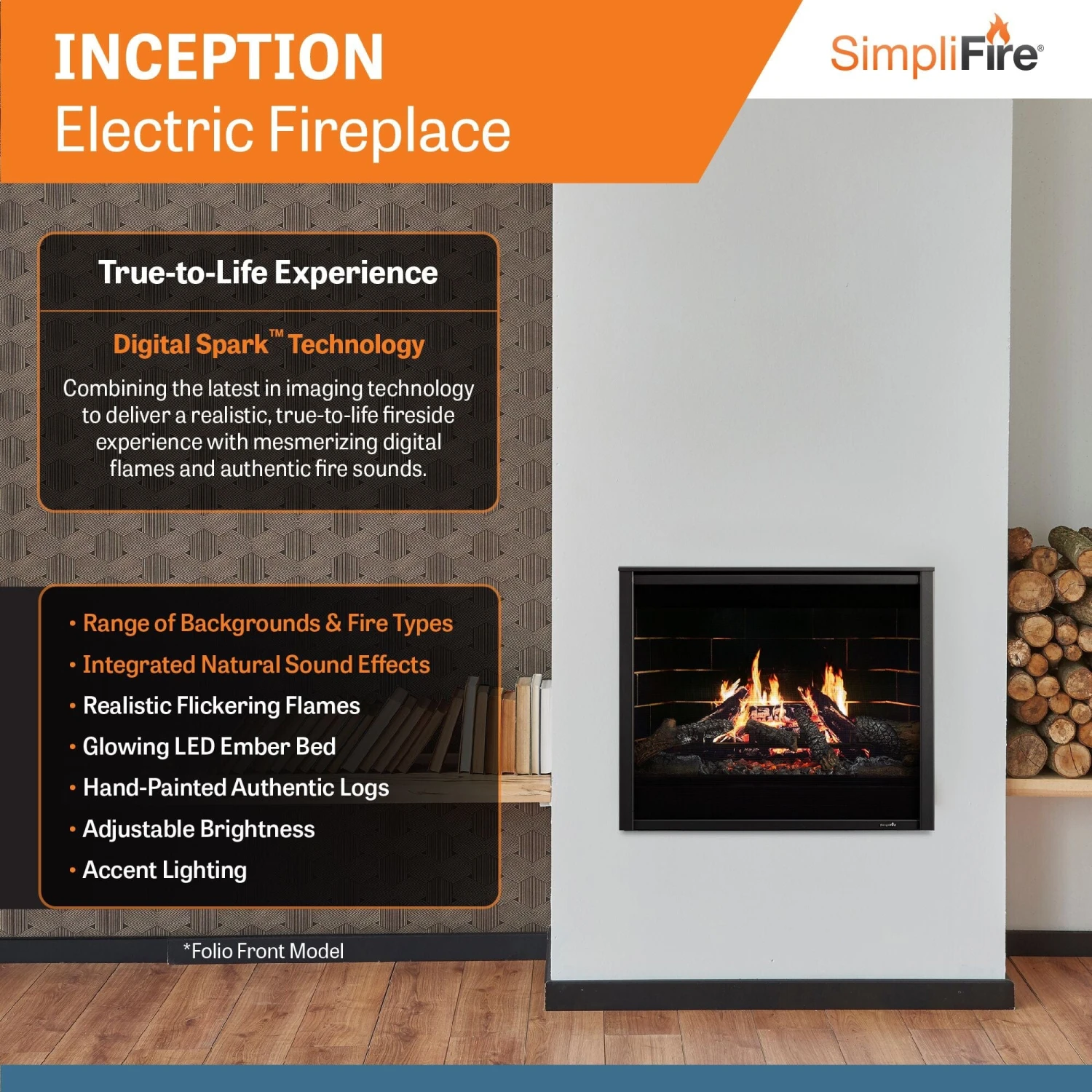 SimpliFire Inception 36" Electric Fireplace With Folio Decorative Front 4 SimpliFire Inception 36" Electric Fireplace With Folio Decorative Front - Image 4