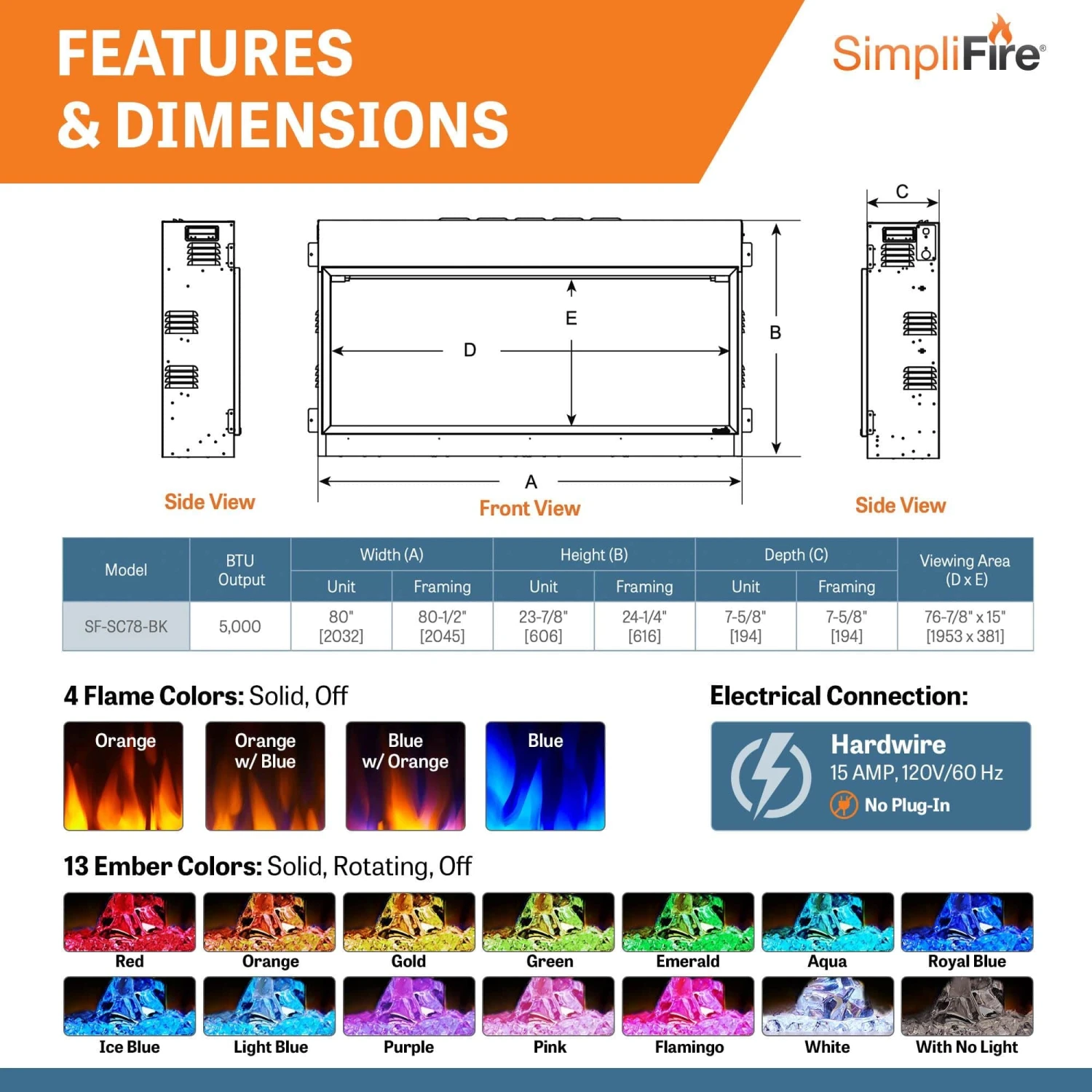 SimpliFire 78-in Scion Linear Built-In Electric Fireplace 7 SimpliFire 78-in Scion Linear Built-In Electric Fireplace - Image 7