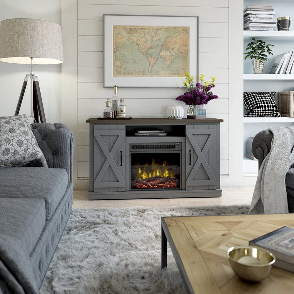 Killian Electric Fireplace TV Stand In Huron Gray 2 Killian Electric Fireplace TV Stand In Huron Gray - Image 2