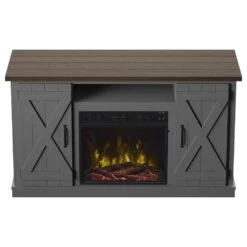 Killian Electric Fireplace TV Stand In Huron Gray 16 Killian Electric Fireplace TV Stand In Huron Gray -electric fireplace Store Twin Star 18MM6127 TPG22S Black Orangish Ember Bed Logset Yellow Flame Top Front Tilt