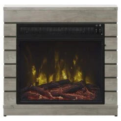 Harlan Electric Fireplace Mantel Package In Valley Pine -electric fireplace Store Twin Star 18WM90571 PI23S Black Orange Ember Bed Yellow Flame Front