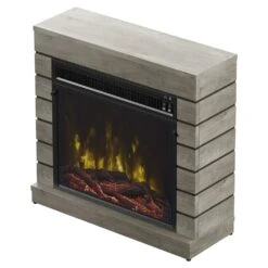 Harlan Electric Fireplace Mantel Package In Valley Pine -electric fireplace Store Twin Star 18WM90571 PI23S Black Orange Ember Bed Yellow Flame Left Tilt