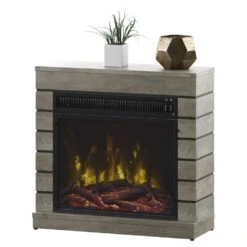 Harlan Electric Fireplace Mantel Package In Valley Pine -electric fireplace Store Twin Star 18WM90571 PI23S Black Orange Ember Bed Yellow Flame Lifestyle