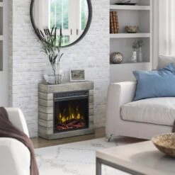 Harlan Electric Fireplace Mantel Package In Valley Pine -electric fireplace Store Twin Star 18WM90571 PI23S Black Orange Ember Bed Yellow Flame Livingroom 1