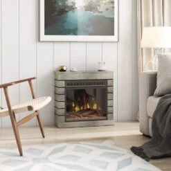 Harlan Electric Fireplace Mantel Package In Valley Pine -electric fireplace Store Twin Star 18WM90571 PI23S Black Orange Ember Bed Yellow Flame Livingroom