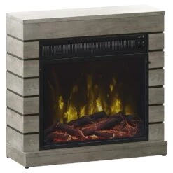Harlan Electric Fireplace Mantel Package In Valley Pine -electric fireplace Store Twin Star 18WM90571 PI23S Black Orange Ember Bed Yellow Flame Right Tilt