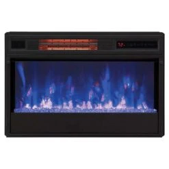 ClassicFlame 26-In 3D SpectraFire Plus Infrared Fireplace Insert W/ Glass -electric fireplace Store Twin Star 26II342FGT Black Blue Glass Ember Bed Blue Flame Front