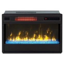 ClassicFlame 26-In 3D SpectraFire Plus Infrared Fireplace Insert W/ Glass -electric fireplace Store Twin Star 26II342FGT Black Blue Glass Ember Bed Yellow Flame Front Tilt