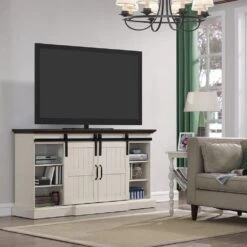 Hogan 66-in Farmhouse Fireplace TV Stand In Weathered White -electric fireplace Store Twin Star 26MM90273 W476 26II042FGL Black Cupboard Livingroom