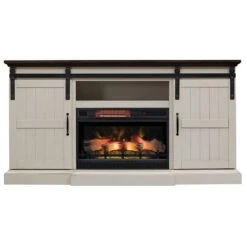 Hogan 66-in Farmhouse Fireplace TV Stand In Weathered White -electric fireplace Store Twin Star 26MM90273 W476 26II042FGL Black Glowing Logset Yellow Flame Front