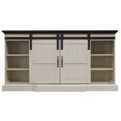 Hogan 66-in Farmhouse Fireplace TV Stand In Weathered White -electric fireplace Store Twin Star 26MM90273 W476 26II042FGL Black Tv Cupboard Front