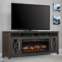 Heathrow 76-in Electric Fireplace Entertainment Center In Tifton Oak