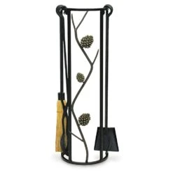 Pilgrim 5 Piece Pine Cone Matte Black Fireplace Tool Set - 32-in H